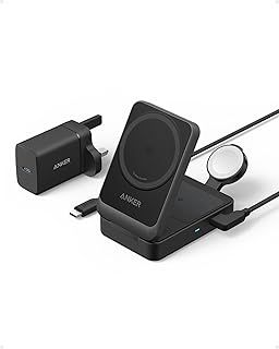 Anker MagGo 3-in-1 Wireless Charging Station, MagSafe Charger Compatible, Qi2 Certified 15W Wireless Stand, Apple Watch Charger for MagSafe, For iPhone 16, 15, AirPods (40W USB C Charger Included)