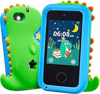 SYNCFUN Kids Smart Phone Toys For Boys Age 3 4 5 6 7 8 9,Touchscreen Kids Mobile Phone With Dual Camera, Game, Music 8GB Card,Toddler Camera Learning Toy,Dinosaur Birthday Gifts For Boys
