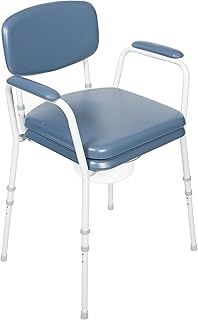 NRS Healthcare Contemporary Dovedale Comfort Commode with Padded arms, Back and seat, Blue and White