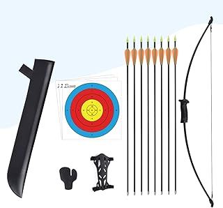 Archery Set Recurve Bow and Arrow Set Kids Outdoor Youth Junior Archery Beginner Training for Teen Teams Game Gift (Includes 8 Arrows, Armguard, Quiver, Target Face, Finger Tab)