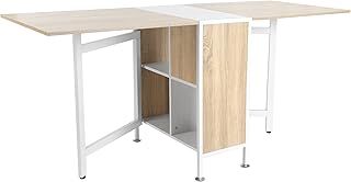 HOMCOM Foldable Drop Leaf Dining Table Folding Workstation for Small Space with Storage Shelves Cubes Oak & White