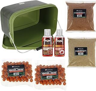 DNA NGT Carp Coarse Fishing Bait Bucket Set - Includes 5L Bucket with 2x Packs of Boilies, 2x Packs of Groundbait and 2x 50ml Liquid Booster (Mixed Flavours)