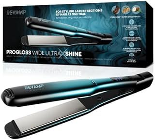 REVAMP Progloss Ultra X Shine Ceramic Hair Straighteners - Flat Iron Hair Straightener Wide Plates for Straightening, Curling Long Thick Style Types - Ultra Fast Heat, Salon Professional Straightener
