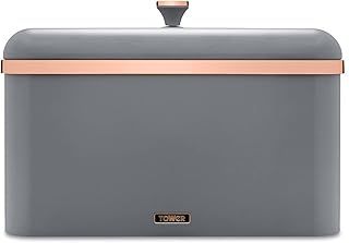 Tower T826130GRY Cavaletto Bread Bin with Removable Lid, Large Capacity, Durable Steel Body, Grey and Rose Gold