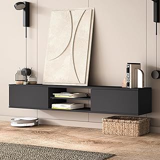 Floating TV Unit, Floating TV stand Cabinet, TV Units for Living Room 75 inch TVs, TV Stand Unit, TV Table, Media Wall Unit, TV Stands for Living room Entertainment Wall Unit (Grey)
