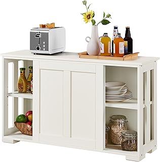 Yaheetech Sideboard Buffet Cabinet Stackable Kitchen Storage Cabinet with Sliding Door & Adjustable Shelf, Floor Cupboard for Living Room, kitchen, Hallway, 106.7 x 33 x 63 cm, Antique White