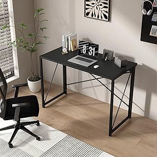 Folding Desk Workstation Foldable Computer Desk for Office Home Study Writing Table No Assembly Miami (Black, 100cm)