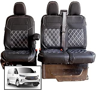 To fit: Ford Transit Custom Seat Covers 2024 Onwards | Driver & Double Passenger | Leather Style for Mk 2 Ford Transit Custom Seat Cover 2025 | No Access to Tray