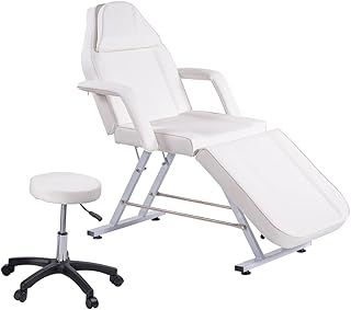 Jamiah Beauty Bed with stool & Sheets 3 Section Adjustable Massage Bed Salon Bed Lash Bed with Removable Armrests Headrest Massage Table Set for Spa Salon (White)