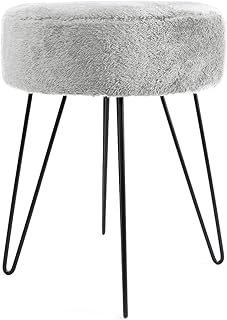 OHS Footstool Teddy Fleece, Dressing Table Stools for Bedroom Foot Rests for Living Room Hairpin Legs Makeup Vanity Stool Pouffe, Decorative Padded Fabric Grey