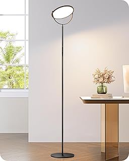 EDISHINE 193cm LED Floor Lamp, Dimmable Standing Lamps, 300° Flexible Head, 2700K-6500K, 2500LM, Uplighter Floor Lamps for Living Room Bedroom, Remote & Touch Control, Black
