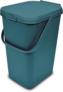 Addis 519354 Kitchen Recycling & General Storage bin 18 litres Stackable Food Waste Organiser Caddy with Clip lock lid & carrying Handle, Deep Teal Green