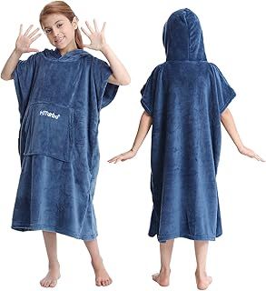 Hiturbo Kids Changing Robe Towel Poncho Bath Robe with Hooded for Beach,Swimming,Surfing Navy