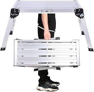 Unibos 150kg Folding Aluminum Work Platform Step Up Bench Ladder Folding Hop Up Fold Bench Stool Work Platform Foldable Design to Sit On Indoor/Outdoor Job Step Ladder