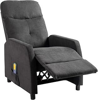 Bonnlo Chair Recliners, Recliner Chair with Massage & Heat, Oversized Recliners Armchair Lounge Sofa Adjustable Leg Rest, Side Pocket, for Home Living Room Theatre (Grey Fabric)