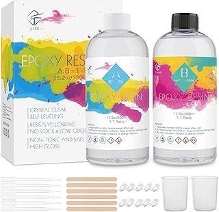 Funxim Crystal Clear Epoxy Resin Kit 1L - 1:1 Mix Ratio, Self-Leveling Casting Resin & Hardener, Complete Starter Kit with Tools for Jewelry, Art, DIY Crafts, Wood Coating