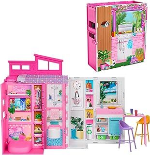 Barbie Dollhouse Playset, Getaway House with 11 Accessories Including 2 Chairs, 4 Play Areas & 360-degree Play, HRJ76