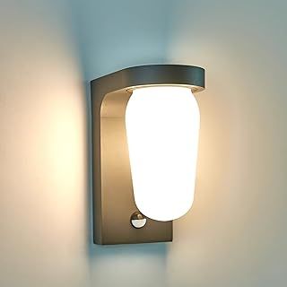 FLORNIA Outside LED Wall Light with Motion Sensor, Outdoor Light Main Powered, Waterproof IP44 Front Door Light for Garden, Garage, Hallway, 4000K, E27