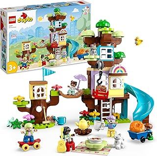LEGO 10993 DUPLO 3in1 Tree House, Construction Toy for 3 Plus Years Old Toddlers, Girls & Boys with 4 Family Figures, Animals, Bricks and a Slide, Learning Activities
