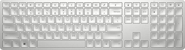 HP 970 Programmable Wireless Keyboard - Bluetooth, 2.4 GHz Wireless, SMART Backlit, 20+ Programmable Keys, HPAC, AES-128 Encryption, Connect Up-to 3 Dev, Rechargeable, 6 months Battery Life - Silver