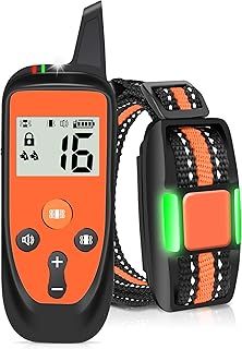 Dog Training Anti Bark Collar with Remote, Sound & Vibration Training Modes, with Safety Lock & Flashing Light, USB Rechargeable IP67 Waterproof, Over 1000FT Remote Range for All Dogs