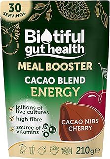 Biotiful 7-in-1 Gut Health Powder – High in Prebiotics & Probiotics for Digestive Health – Source of Protein & Vitamins (B5, B12, D3) – Affordable Everyday Price – Natural, Cacao & Cherry, 30 Servings