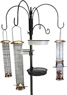 Deluxe Complete Metal Bird Feeding Station with Large Copper Feeders, 2 Water Dishes and Stabilizer Stand
