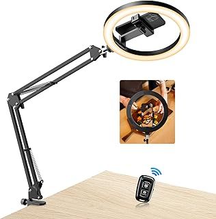 Evershop Ring Light with Tripod Stand & Phone Holder Overhead Mount,10" Ringlight Desk Streaming Phone Halo Light Flexible 3 Light Colors+10 Brightnesses 360°Rotatable Lighting Tiktok YouTube,CRI>95