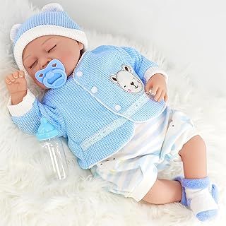 BiBi Doll Reborn Dolls - 20" Realistic Reborn Baby Boy Doll "Periwinkle" with Sleeping Eyes, Dummy, Feeding Bottle, Blue Knitted Outfit, Certificate – Reborn Baby Dolls for Girls and Boys or Adults