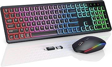 Wireless Keyboard and Mouse Backlight, USB-C Rechargeable & Light Up Keys, Full-size & Tilt Legs, Sleep Mode, 2.4GHz Silent Cordless Keyboard Mouse Combo for Mac OS/Windows/PC/Laptop- Black/QWERTY