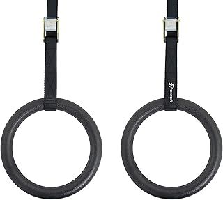 ProsourceFit Wooden Gymnastics Rings with Straps for Total Body Conditioning at Home or the Gym