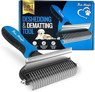 Deshedding and Dematting Tool – 2-in-1 Double-Sided Dog Grooming Brush for Long, Medium, Short Hair – Removes Knots, Loose Undercoat, Mats – Professional Pet Brush for Grooming Cats, Dogs