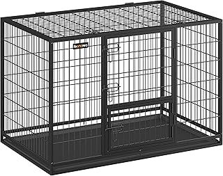 Feandrea Heavy-Duty Dog Crate, Dog Cage, 122 x 74.5 x 80.5 cm, for Medium and Large Dogs, Double Removable Door, Easy Cleaning, Pet Cage, XXL, Black PPD003B01