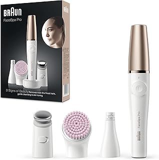 Braun FaceSpa Facial Epilator for Women, SE912, White/Bronze - Facial Hair Removal, Cleansing Brush Head, Toning Head, Charger Stand, Wet & Dry Use