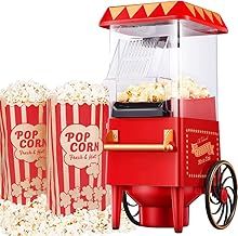 Retro Carnival Popcorn Maker – Red 1200W Electric Fairground Popcorn Machine with Hot Air Circulation Popcorn Popper - for Fat-Free and Healthy Snacking - Perfect for Home Cinema With 6 Bags