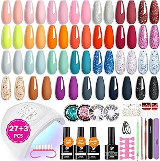 Gel Nail Kit, Phoenixy 27 Colours Gel Nail Polish Set with 48W Nail Lamp Starter Kit Glossy Matte Base Top Coat Nail Kit Gifts for Women