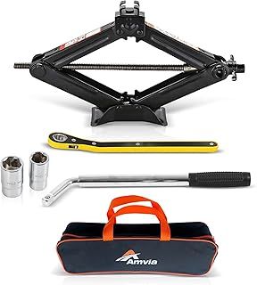 Car Jack Kit | Scissor Jack for Car 1.5 Ton (3,300 lbs) - Tire Jack Tool Kit | Portable, Ideal for SUV and Auto - Universal Emergency Kit with Lug Wrench | Heavy Duty Material
