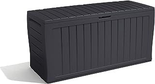 Keter Marvel+ 270L Outdoor 65% recycled Garden Furniture Storage Box Graphite Wood Panel Effect | Fade Free | All Weather Resistant | Safe and Secure | Zero Maintenance | 2 year Warranty