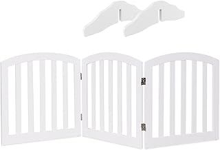 Foldable Pet Fence, Freestanding Dog Gate with Wooden Frame and Metal Hinges, Safety Indoor Barrier for Kitchen, Doorway and Stairs