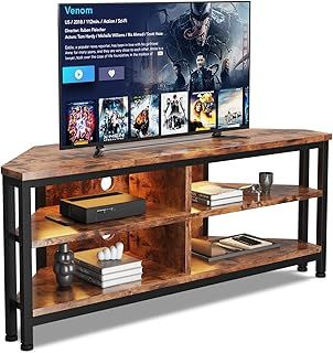 Dripex TV Stand Cabinet with LED Lighting, Corner Cabinet TV Unit for up to 50 Inch TV with Open Gaming Entertainment Center Shelves Vintage Industrial TV Standchest(106x36x45.5 CM)