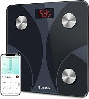 Etekcity Bathroom Scale for Body Weight, BMI, Fat Percentage, Muscle Mass, Smart Digital Weighing Scale with App& Bluetooth, Accurate Body Composition Analyzer, Ash-black