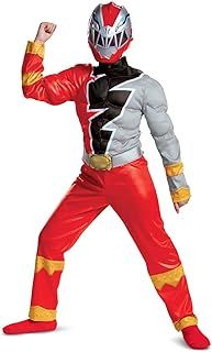 DISGUISE Official Red Power Rangers Costume Kids, Muscle Power Rangers Dino Fury Costume Fancy Dress Up Outfit Suit World Book Day Costumes for Boys