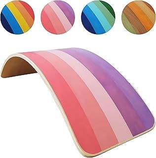 SmartToys4U Wooden Balance Board Kids Montessori Toddler Wobble Board Autism Friendly Waldorf Sensory Toy Indoor Outdoor Children Natural Wood Curvy Seesaw Yoga Fitness Board for Adult