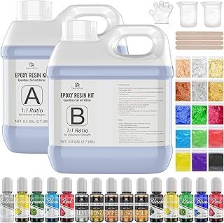 Epoxy Resin Starter Kit - 2.2L / 2.4kg Epoxy Resin with Alcohol Ink, Metallic Ink, Resin Pigment, Mica Powder, Foil Flakes and Cast Accessories for Beginners,DIY Resin Art,Jewelry Making,Tumbler