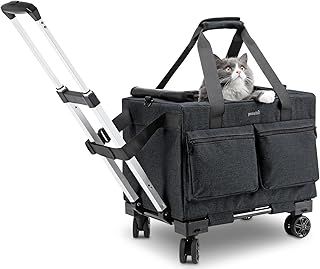 Cat Carrier with Wheels, Portable Pet Carrier on Wheels with Stable Structure, Breathable Mesh Pet Trolley Bag, Pet Carrier with Wheels Suitable for Both Long and Short Trips, Black