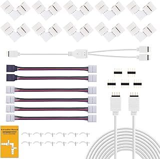 REDTRON Led Strip Connectors Kit, 10mm RGB Led Light Connector Includes 10x L Shape Connectors,2M LED Strip Light Extension Cable,4X Strip to Strip Jumpers,5X 4 Pin Male Connectors