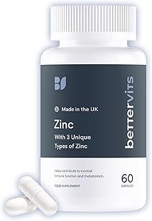 Bettervits Zinc Supplements for Men & Women | High Absorption Zinc Picolinate, Glycinate and Citrate 30mg | Immune and Skin Support - High Strength | 60 Capsules
