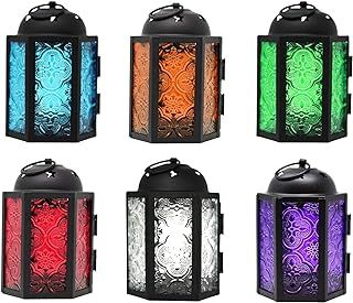 Vela Lanterns Mini Small 4.5 Inch Metal Moroccan Lantern Decorative Candle Tealight Holder for Centerpieces, Indoor Home Decor, Outdoor Patio, Weddings, Assorted, Set of 6
