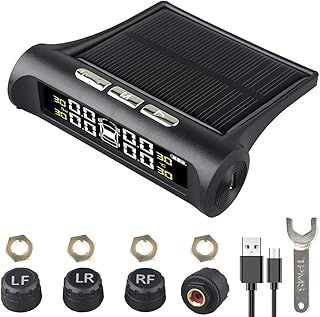 ESLOYSUN Car Tire Pressure Monitoring System,TPMS Solar Monitor System Universal Wireless Car Alarm Waterproof External Sensors 6 Modes Real-time & Temperature for Rv Trailer