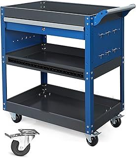 AIRAJ 3-Layer Tool Trolley,78 * 35 * 70cm Heavy Duty Tool Trolley, Metal Tool Cart with large Lockable Drawer and Rack,Work Trolley for Transport Tools,Load Capacity 200KG,Can Hold Heavy Equipment